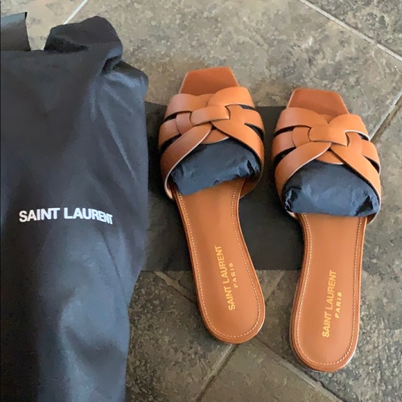 Saint Laurent Brown Tribute Ysl Nu Pieds FLATS 8 - Picture 5 of 6